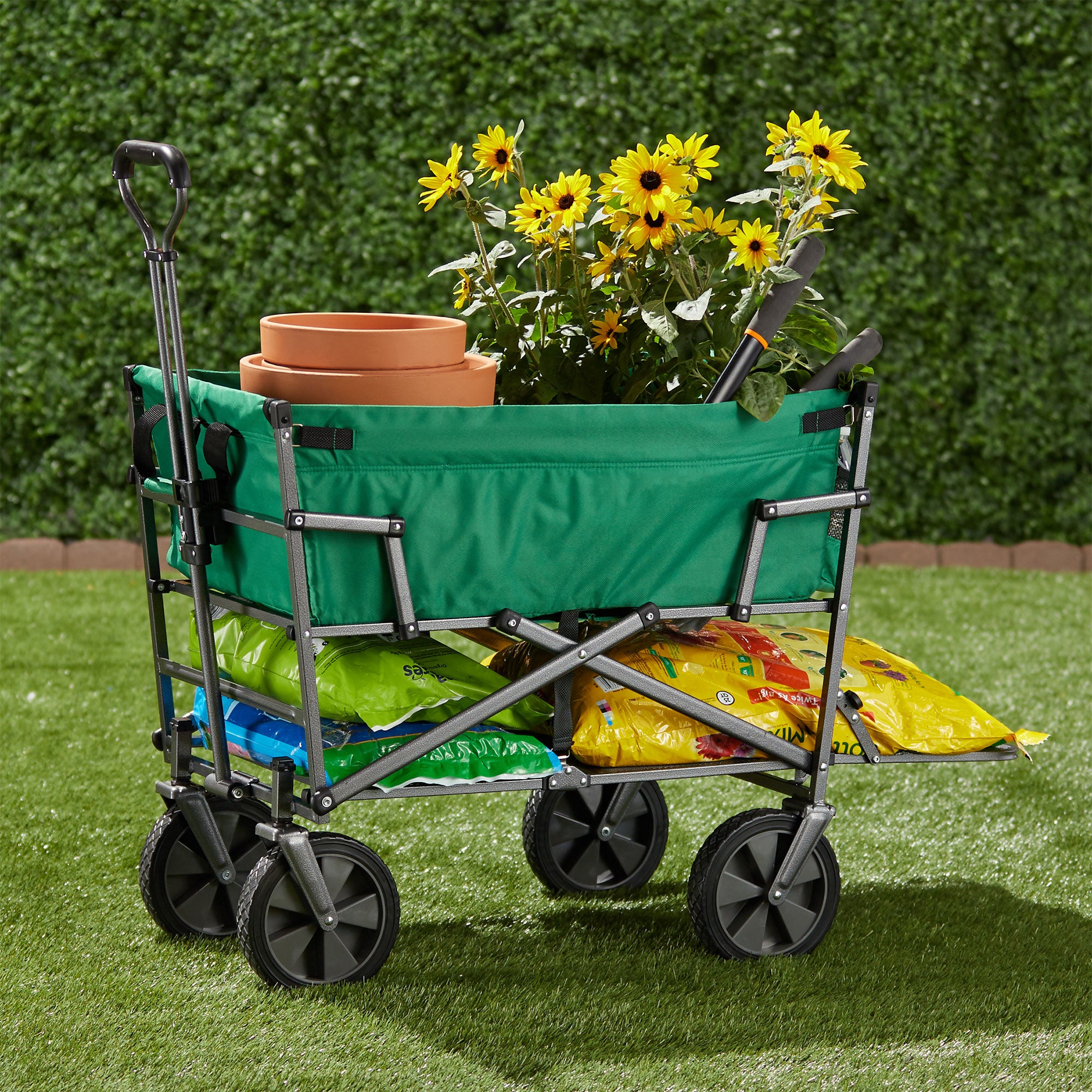 Mac Sports Heavy Duty Double Decker Collapsible Yard Cart Wagon, Green (Used) - VMInnovations
