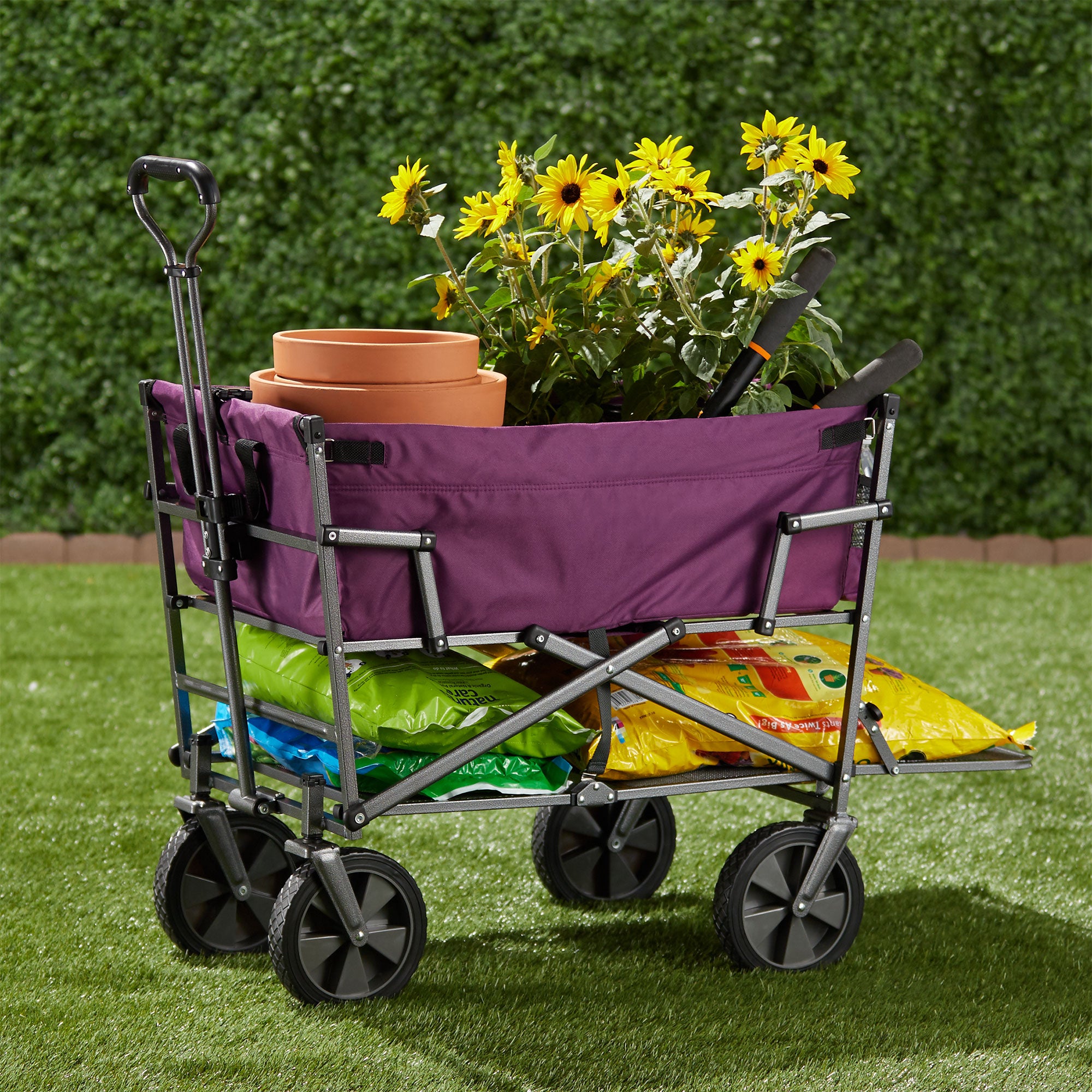 Mac Sports Double Decker Collapsible Outdoor Cart Utility Garden Wagon, Purple - VMInnovations