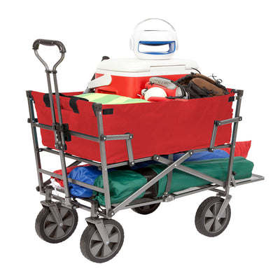 Mac Sports Double Decker Collapsible Outdoor Yard Cart Utility Garden Wagon, Red