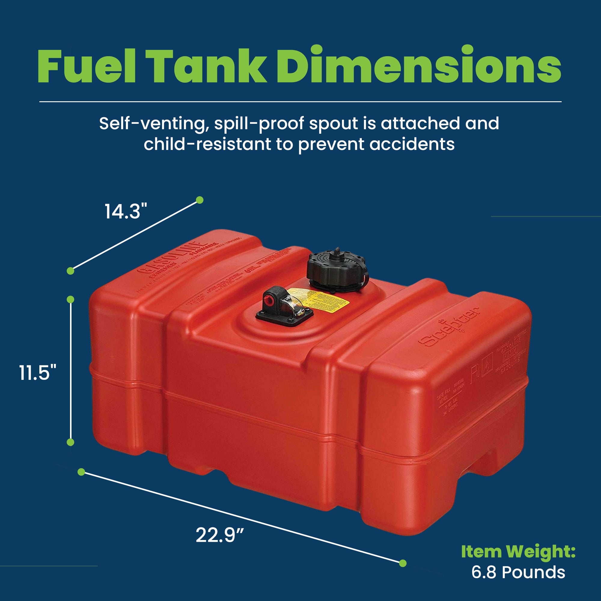 Scepter 9 Gallon Rectangular Portable Marine & Boat Fuel Container w/ Hard Cap - VMInnovations