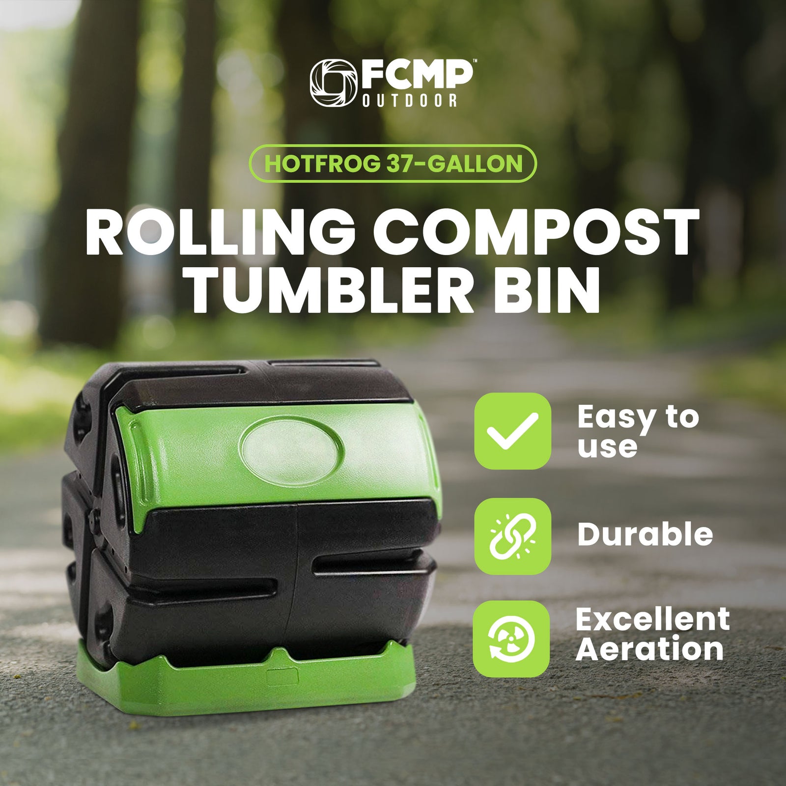 FCMP Outdoor HOTFROG 37 Gallon Chamber Quick Curing Rolling Compost Tumbler Bin - VMInnovations