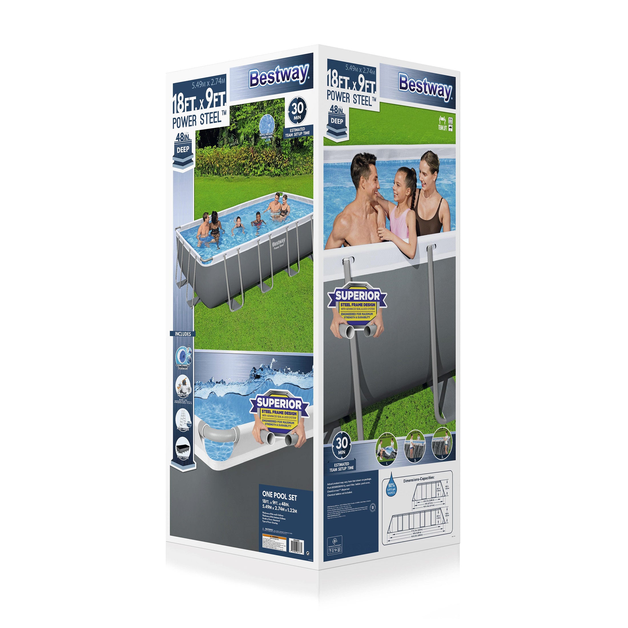 Bestway Power Steel 18'x9'x48" Rectangular Above Ground Swimming Pool (Open Box) - VMInnovations