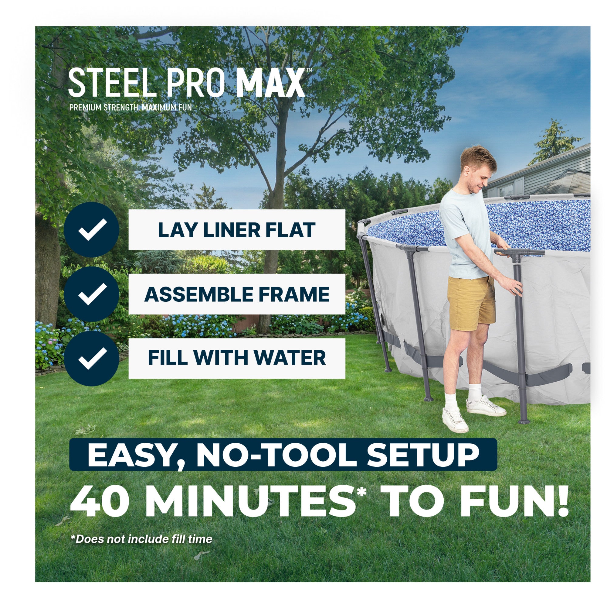 Bestway Steel Pro MAX 15' x 48" Metal Frame Pool with Deluxe Maintenance Kit - VMInnovations