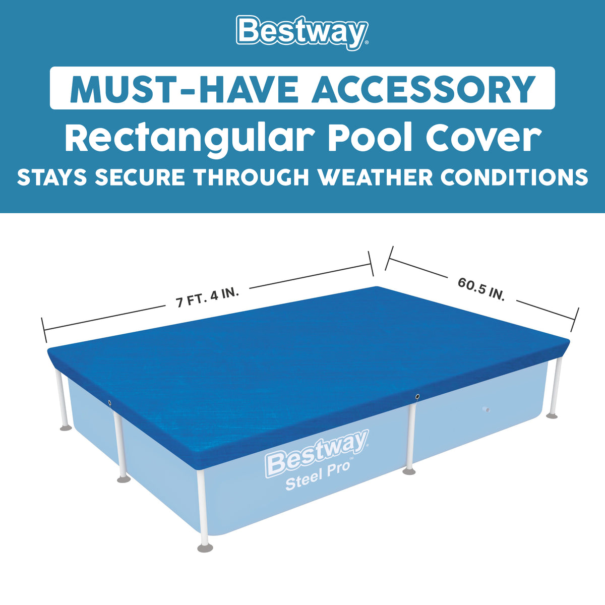 Bestway Flowclear Rectangle 7'4" x 60" Above Ground Swim Pool Cover (Cover Only)