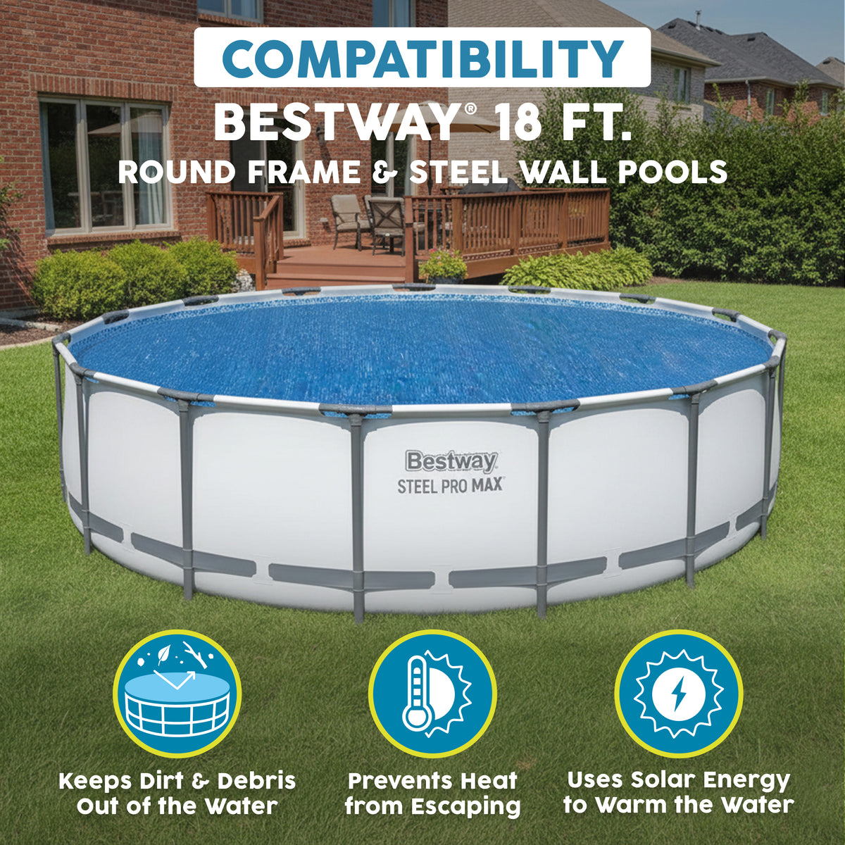 Bestway Flowclear 18' Round Solar Pool Cover for Above Ground Pools (Cover Only)