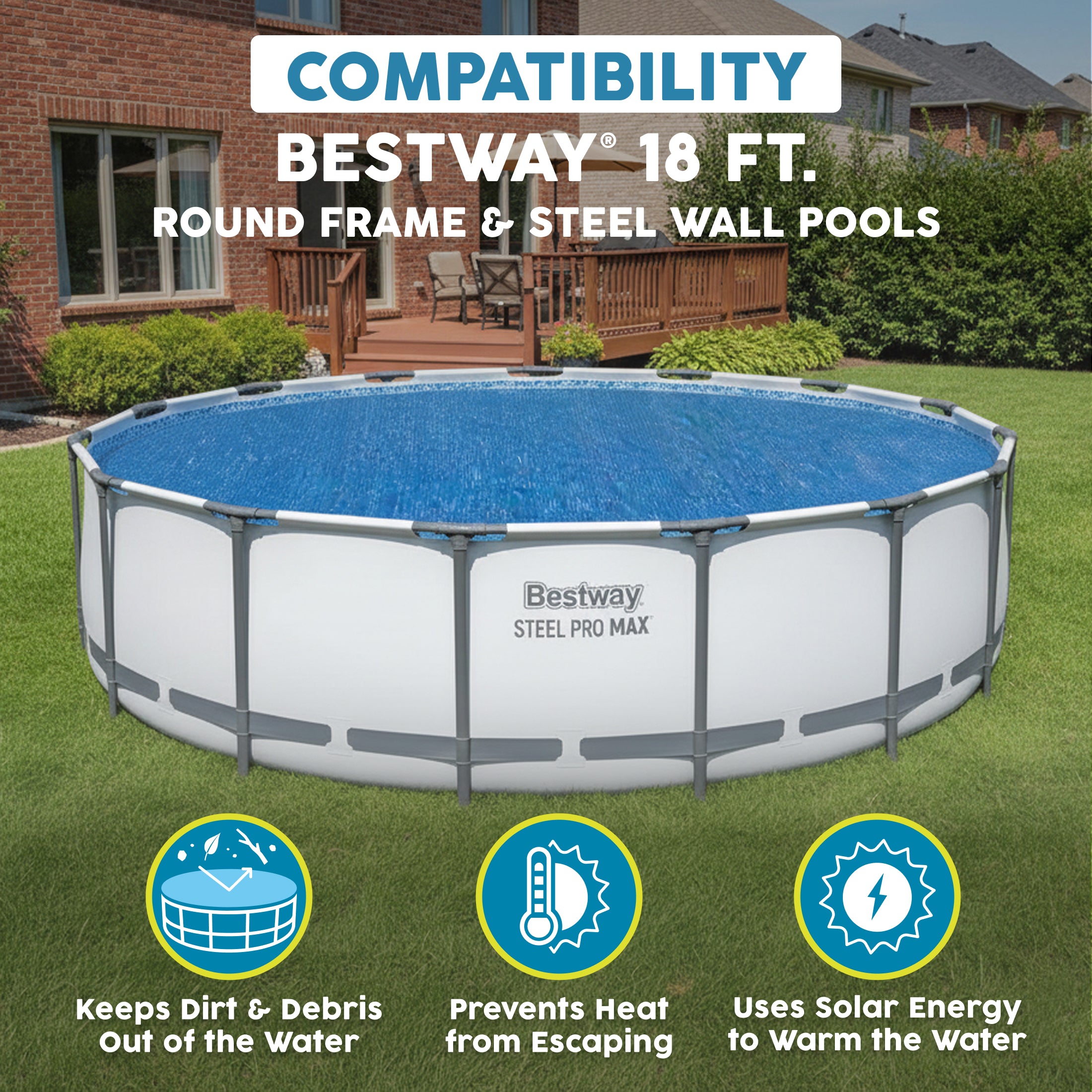 Bestway Flowclear 18' Round Solar Pool Cover for Above Ground Pools (Cover Only)