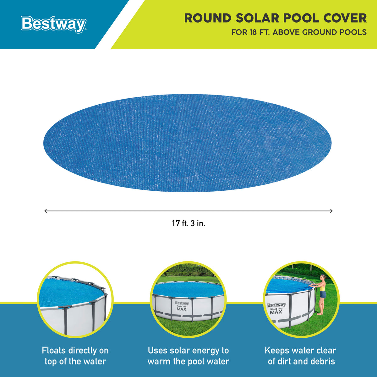 Bestway 18 Foot Round Above Ground Swimming Pool Solar Heat Cover (6 Pack)
