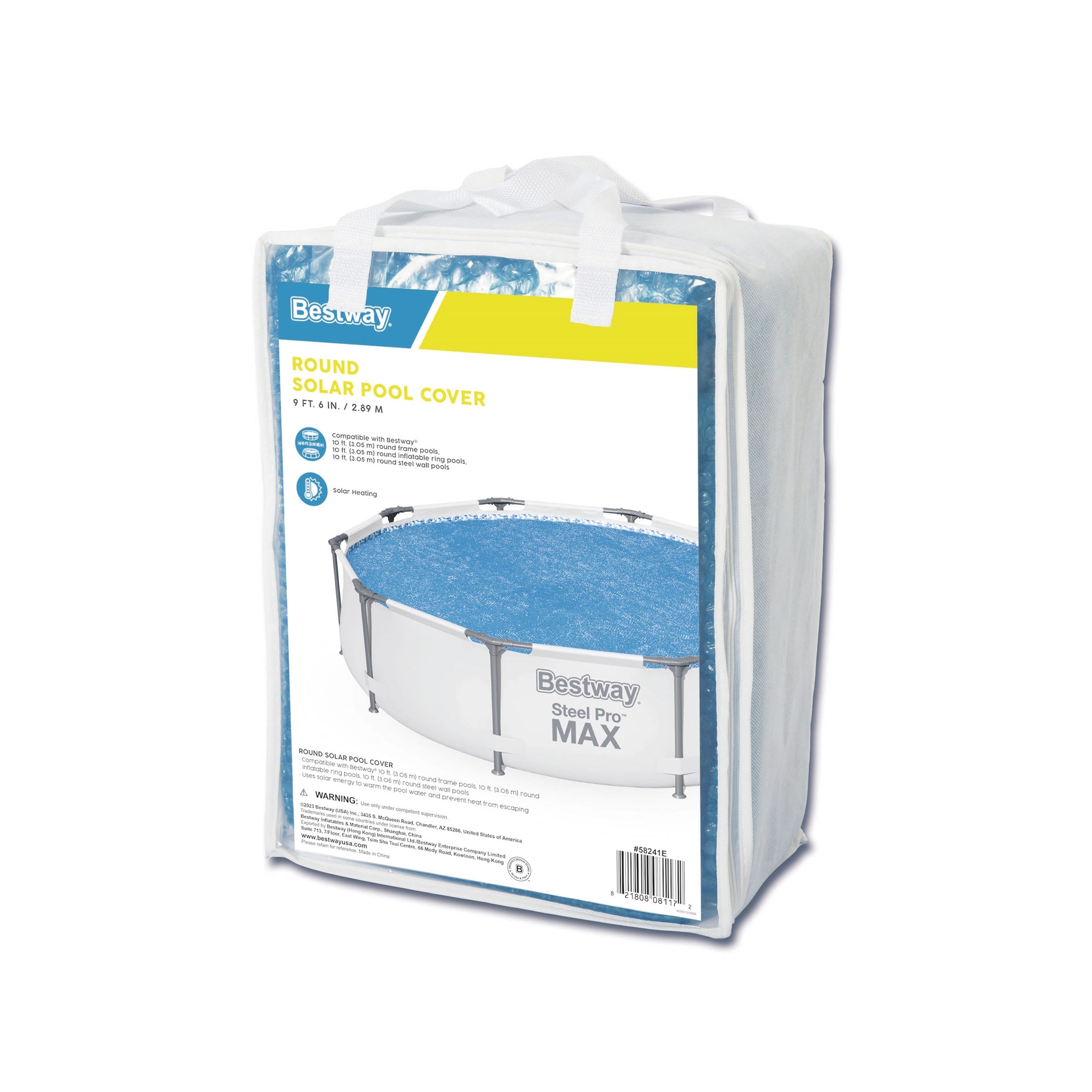 Bestway Round Solar Pool Cover for 10’ Round Above Ground Swimming Pools, Blue - VMInnovations
