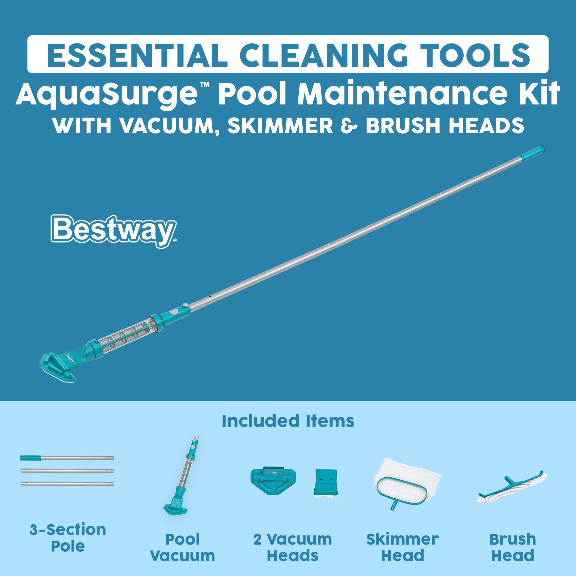 Bestway AquaSurge Swimming Pool Maintenance Accessory Kit with Vacuum & Skimmer - VMInnovations