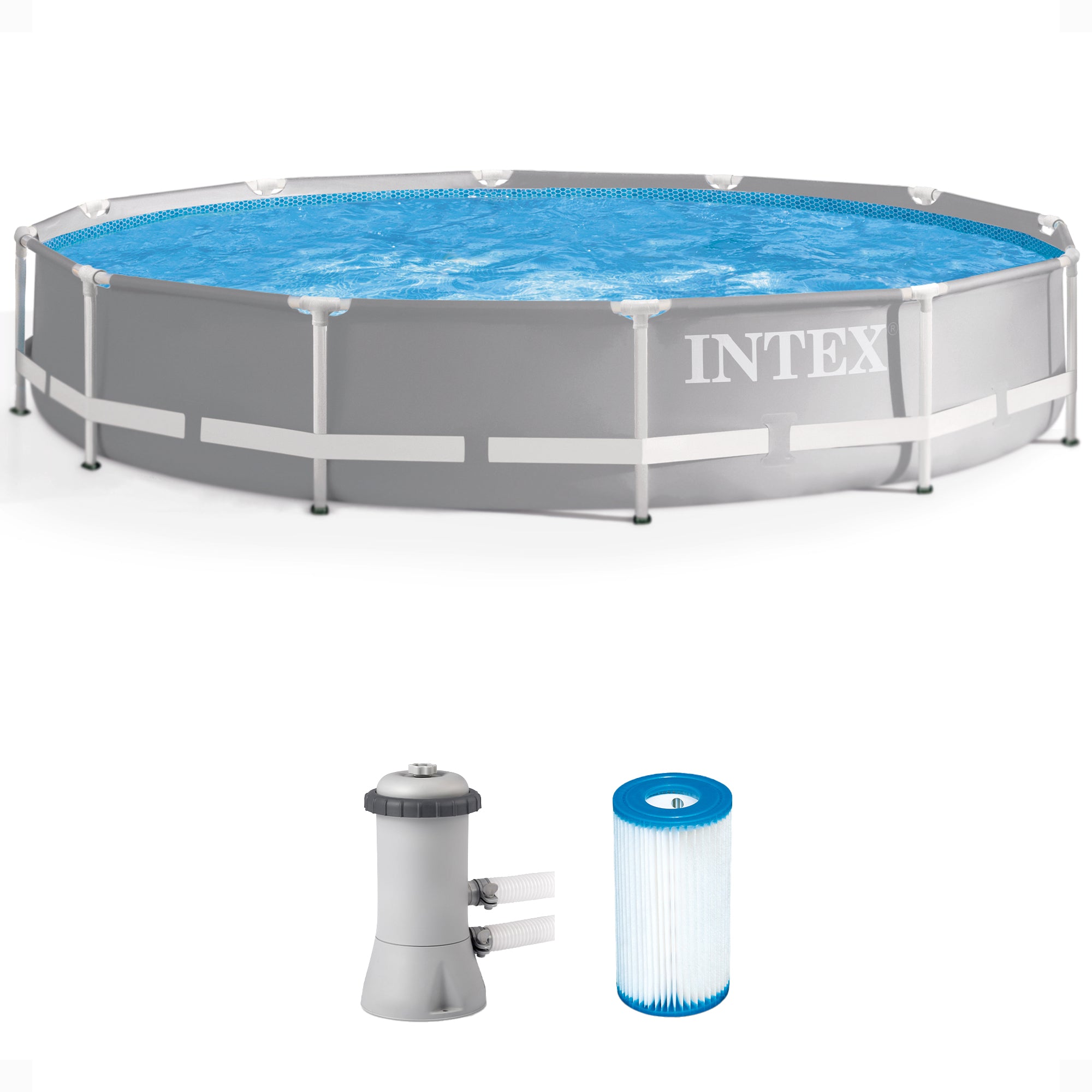 Intex 12ft x 30in Prism Metal Frame Above Ground Pool w/ Pump (For Parts)