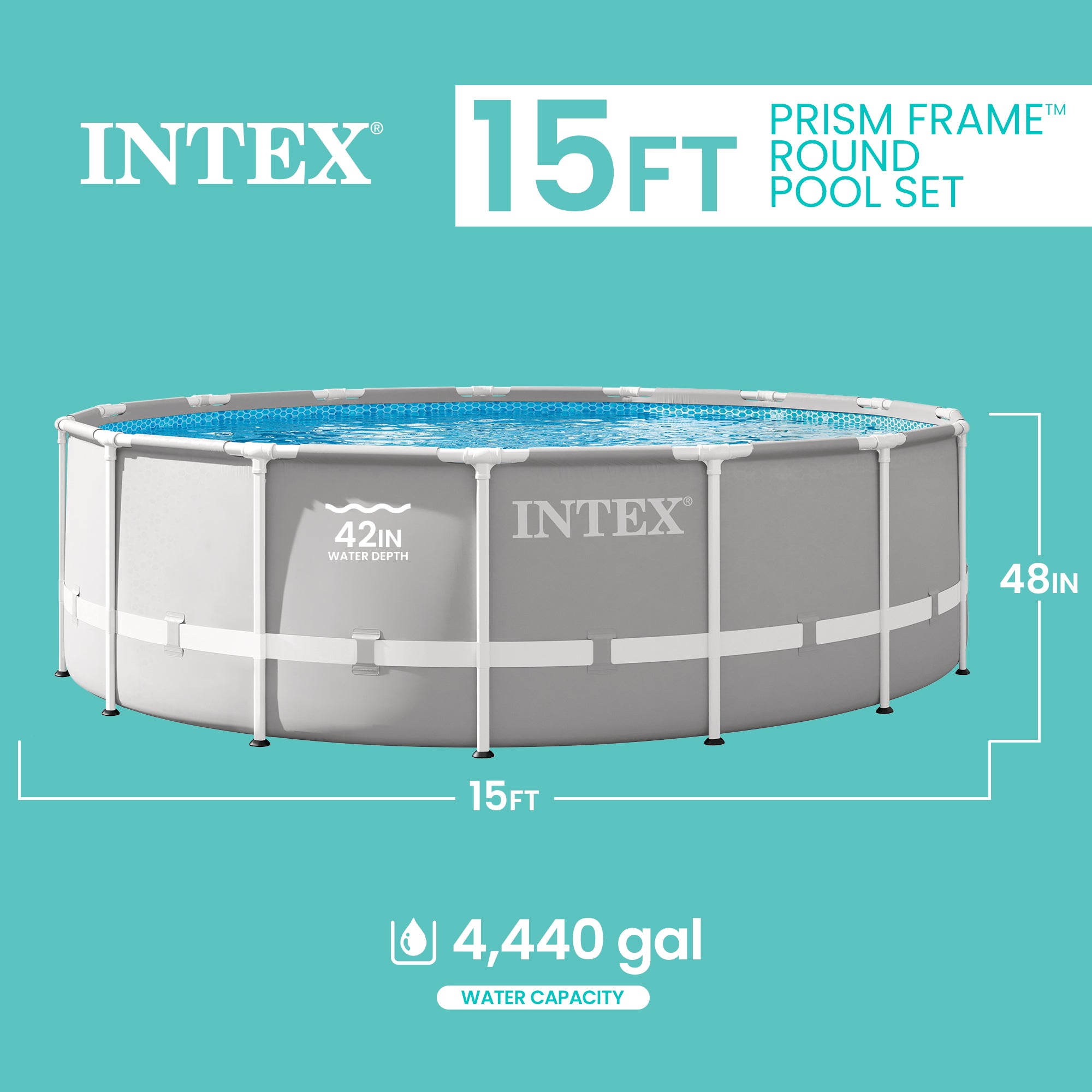 Intex 15ftx48in Prism Above Ground Swimming Pool Set & Ladder and Cover (Used)