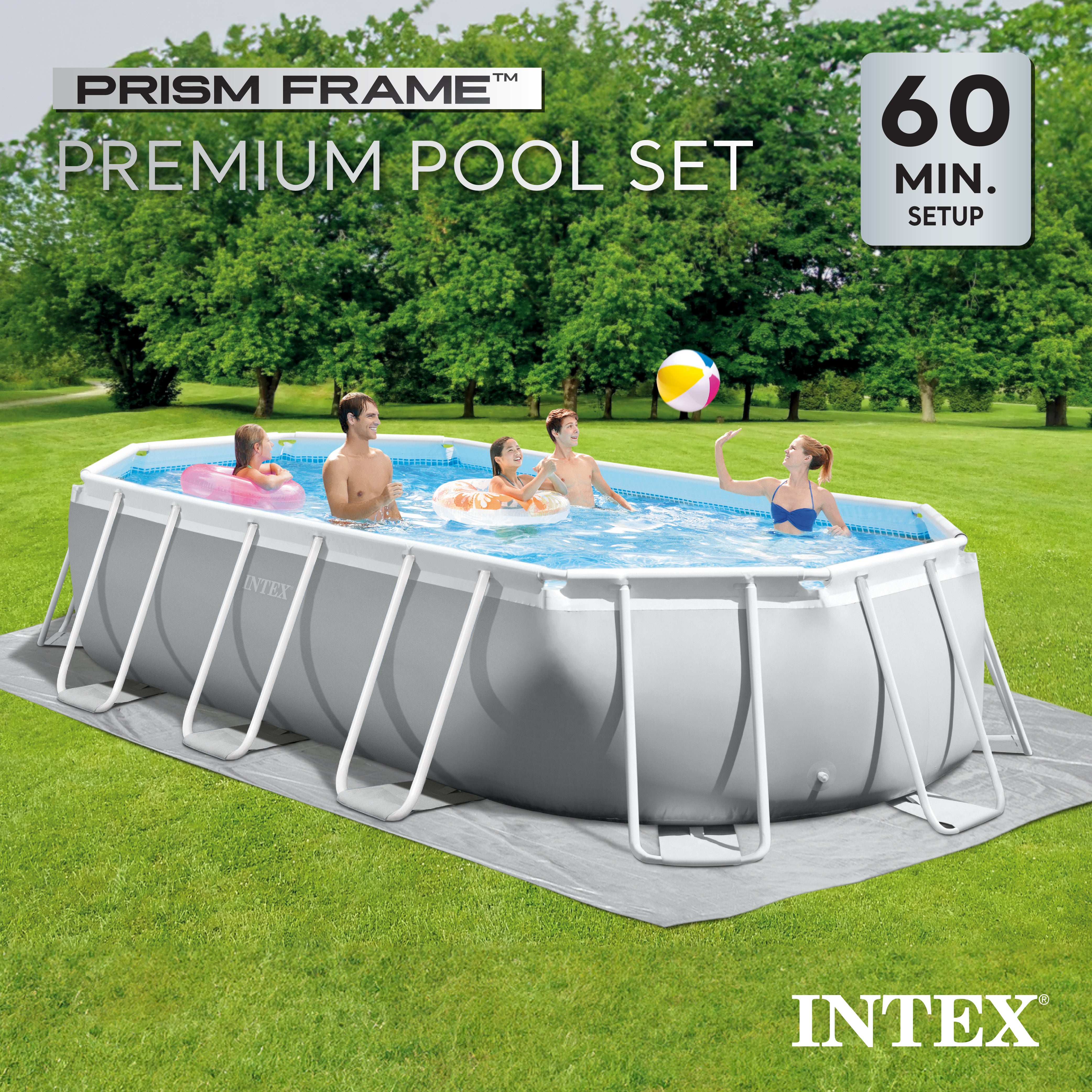Intex 16.5 x 4ft Prism Frame Oval Above Ground Swimming Pool Pump Set (Open Box) - VMInnovations