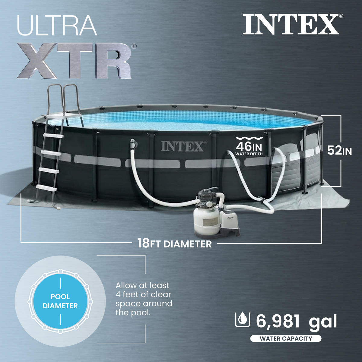 Intex 18Ft x 52In Ultra XTR Frame Round Above Ground Swimming Pool Set with Pump