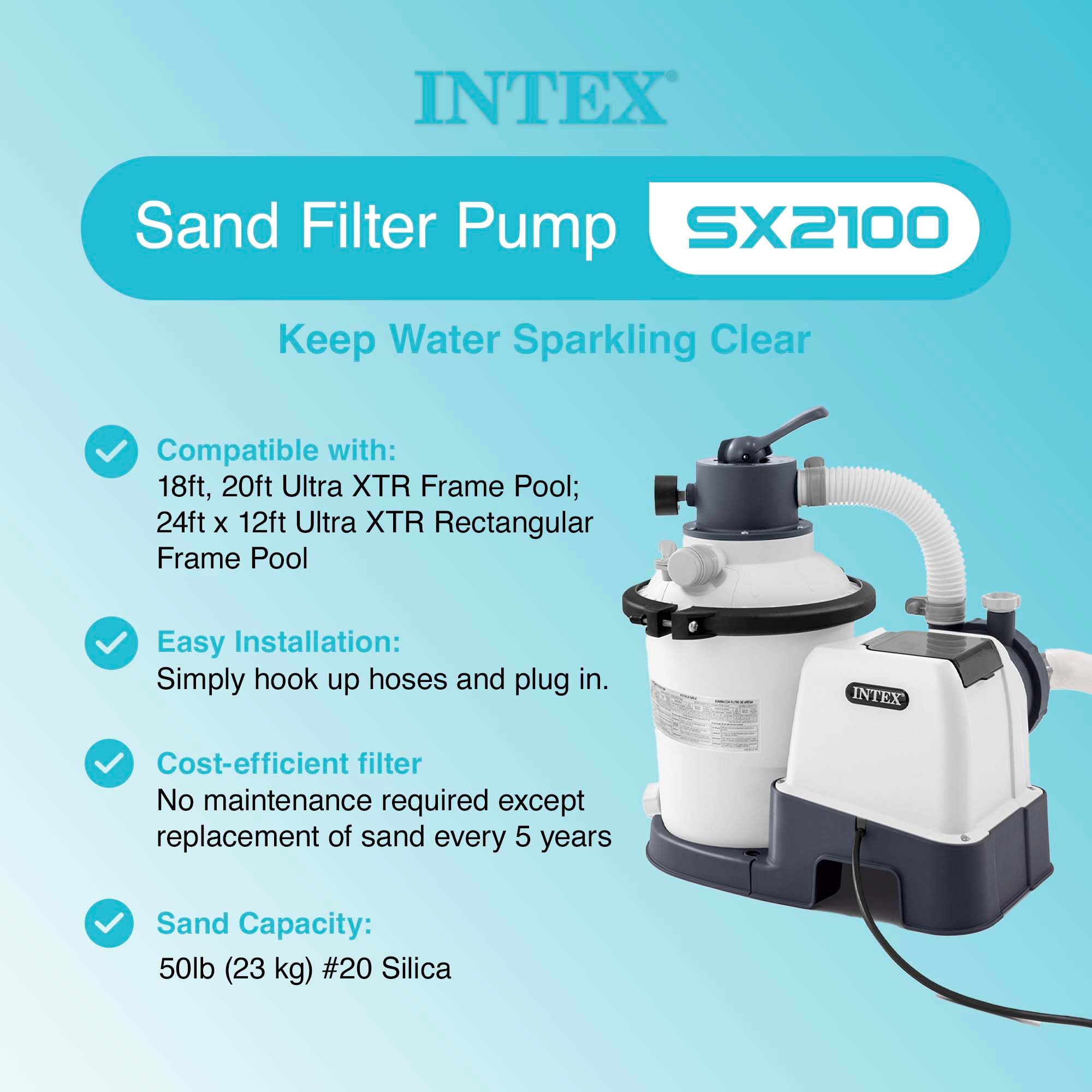 Intex 2100 GPH Above Ground Pool Sand Filter Pump w/ Automatic Pool Vacuum