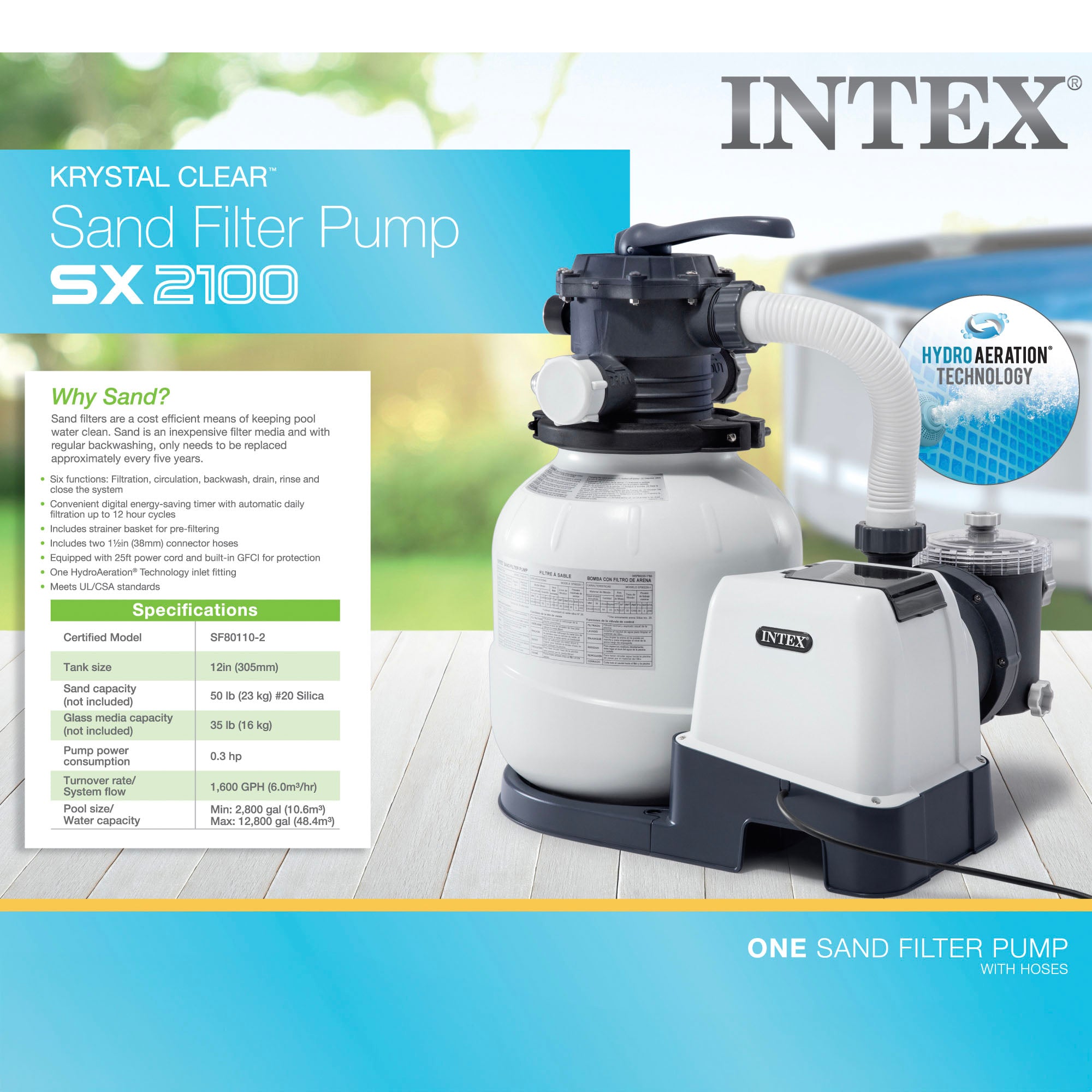 Intex 2100 GPH Sand Filter Pump, Deluxe Pool Maintenance Kit, & Pool Skimmer - VMInnovations