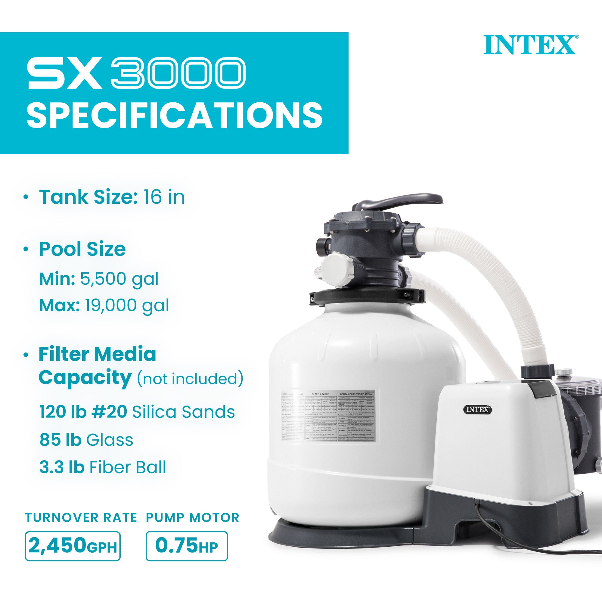 Intex 3000 GPH Above Ground Pool Sand Filter Pump with Automatic Timer(Open Box)