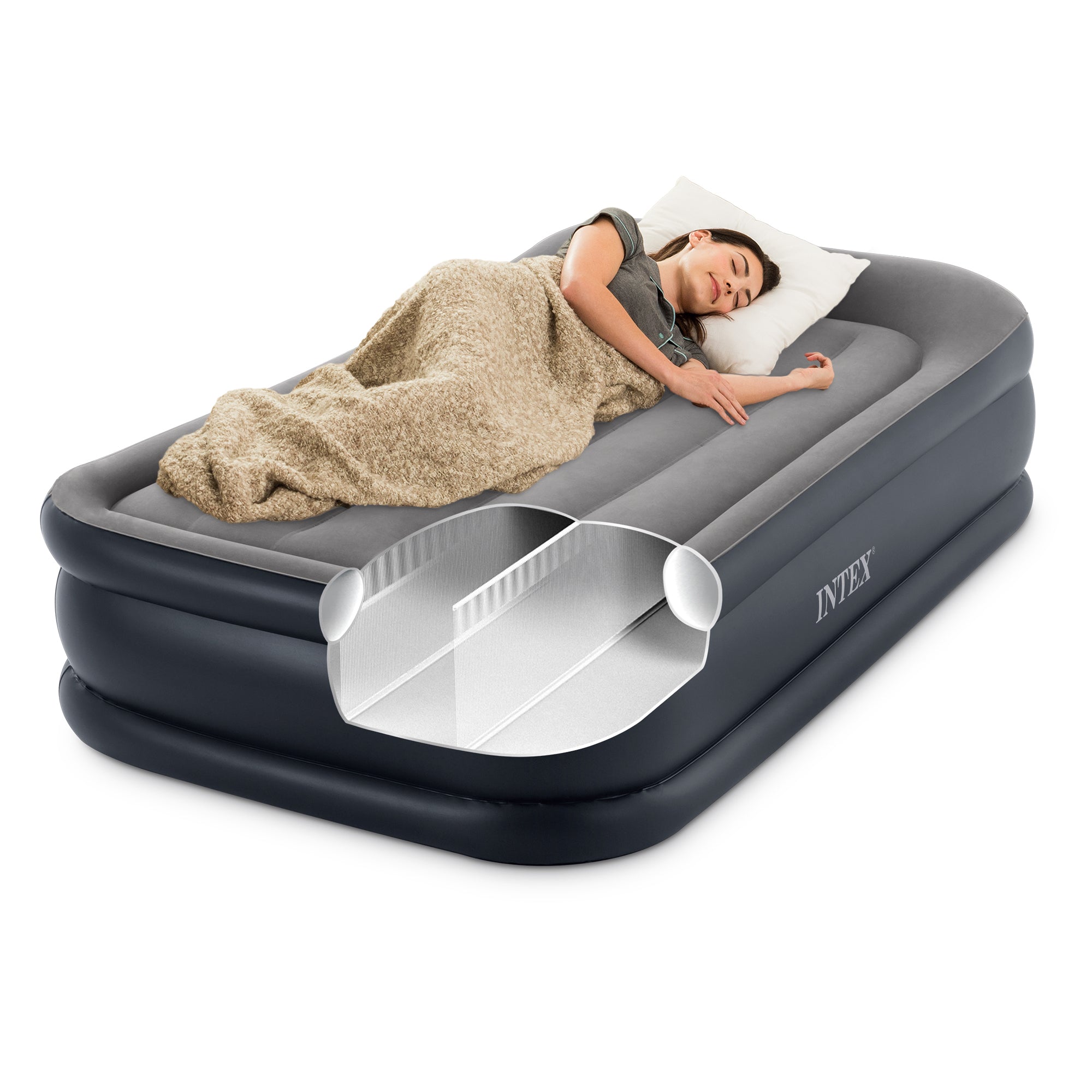 Intex Dura Beam Deluxe Pillow Rest Raised Airbed w/ Built in Pump, Twin (Used) - VMInnovations