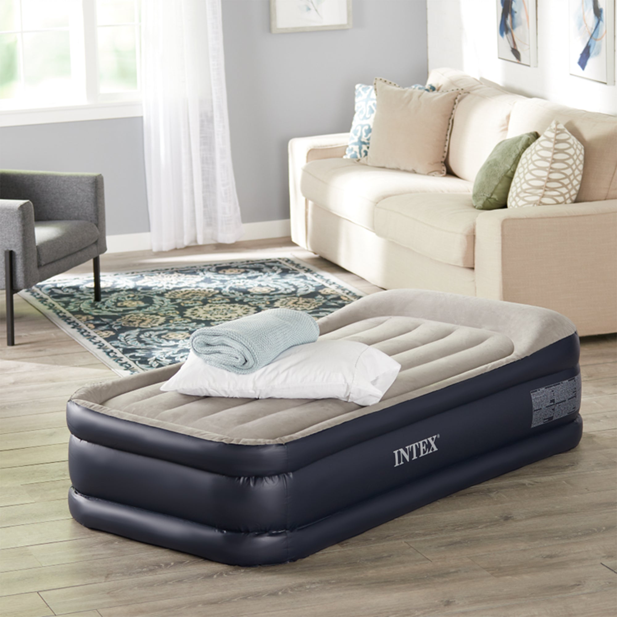 Intex Dura Beam Standard Deluxe Pillow Rest Raised Airbed w/ Built in Pump, Twin - VMInnovations