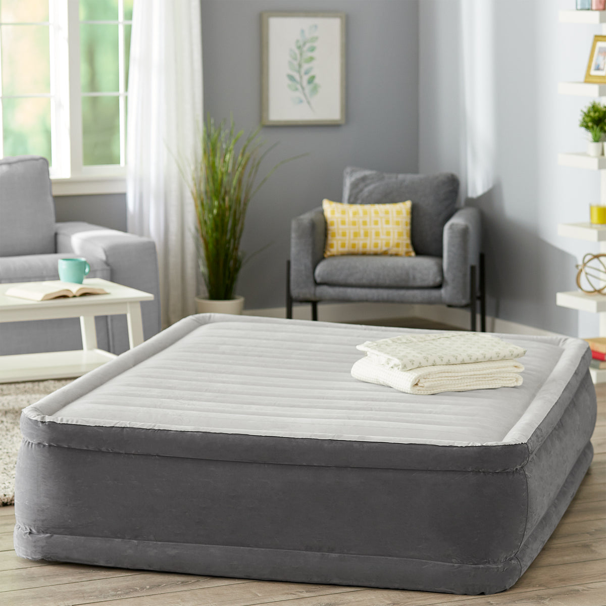 Intex 18-inch Inflatable Elevated Premium Comfort Airbed w/ Internal Pump, Queen