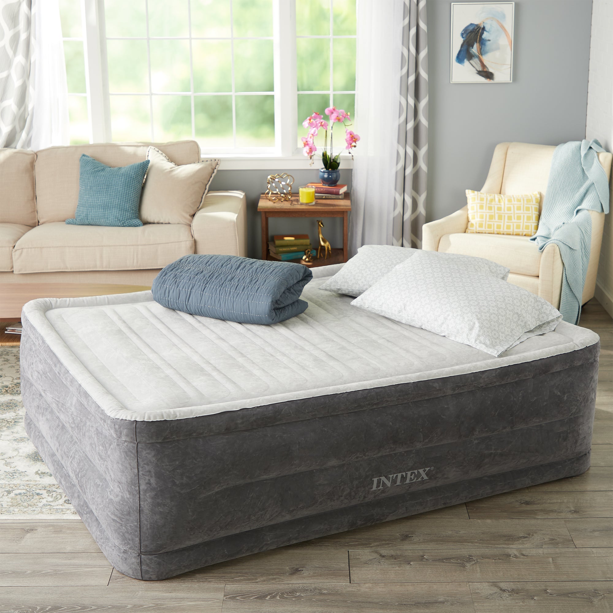 Intex 22-inch Dura-Beam Hi-Rise Comfort Inflatable Airbed w/Internal Pump, Queen