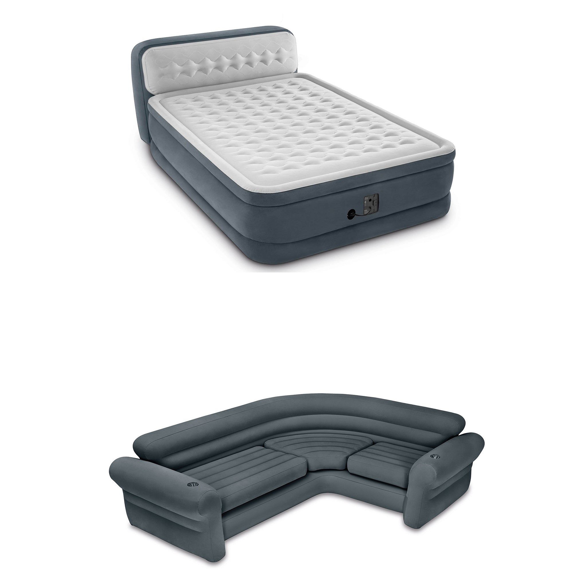 Intex Queen Ultra Plush Deluxe Air Mattress w/ Pump & Headboard & Corner Couch