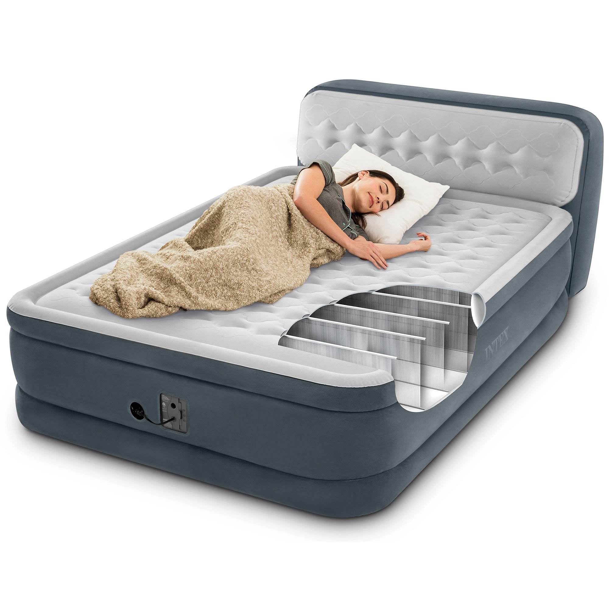 Intex Ultra Plush Fiber-Tech Airbed w/ Pump and Headboard, Queen (Open Box) - VMInnovations