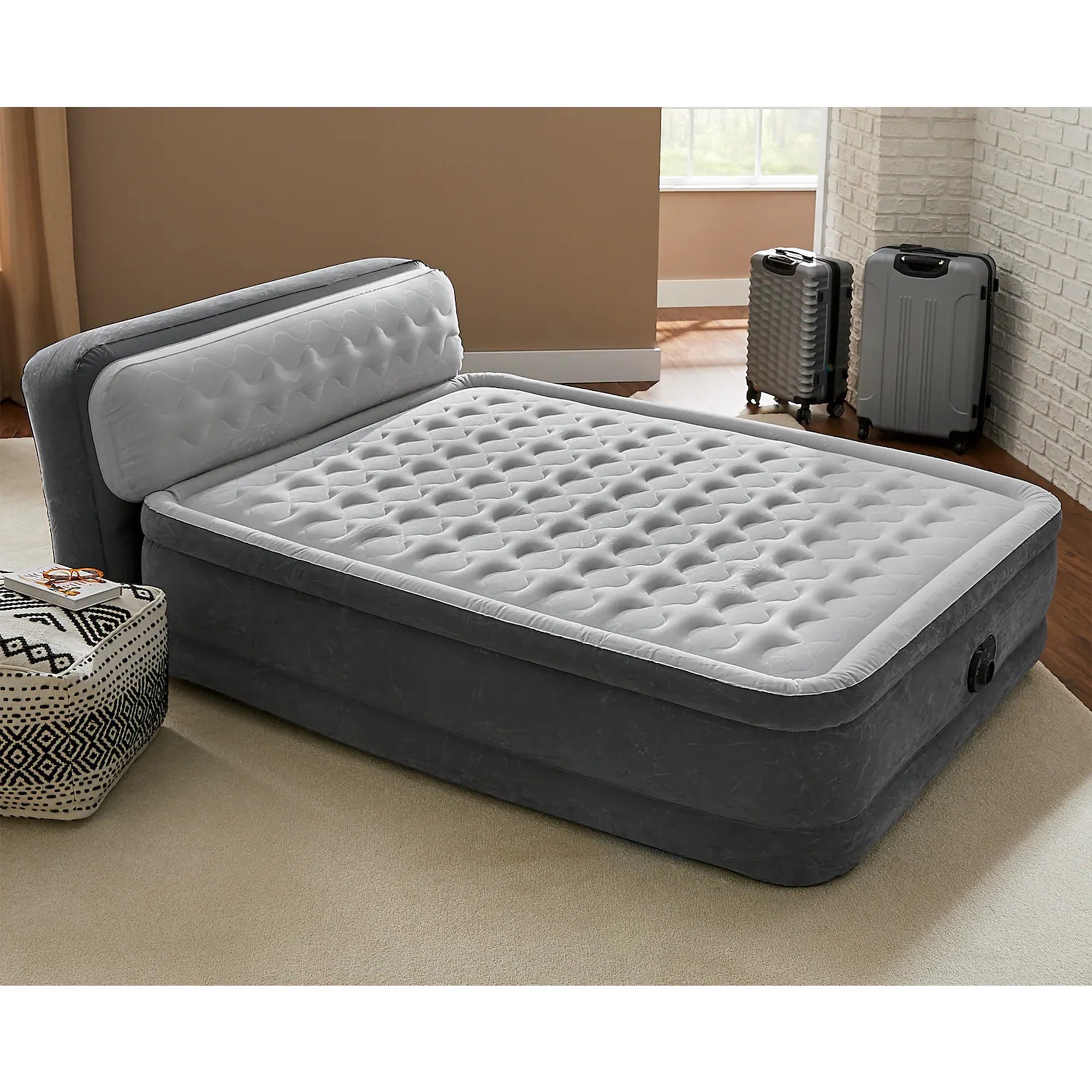 Intex Ultra Plush Fiber-Tech Airbed w/ Pump and Headboard, Queen (Open Box) - VMInnovations