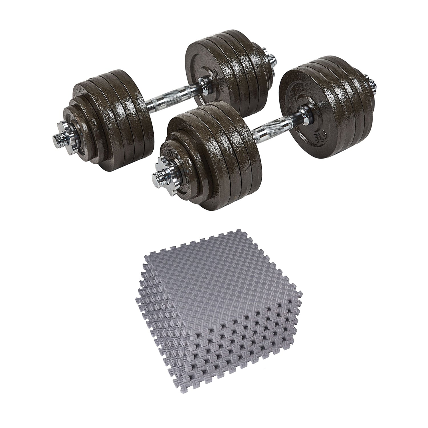 Everyday Essentials 105 Pound Adjustable Weight Dumbbell Set and Exercise Mat