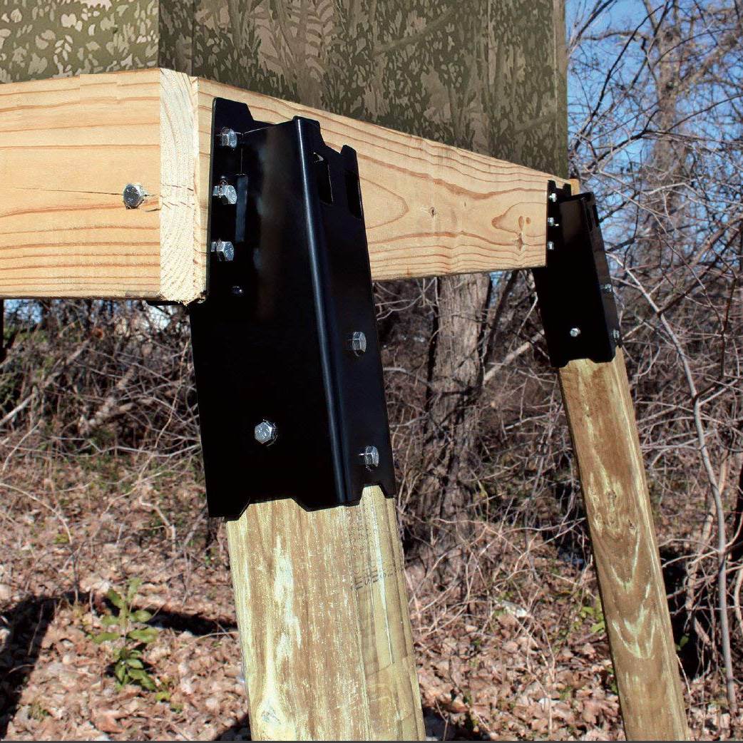 HME Welded Steel Brackets for 4 x 4 Elevated Wood Support Posts, Black (4 Pack) - VMInnovations