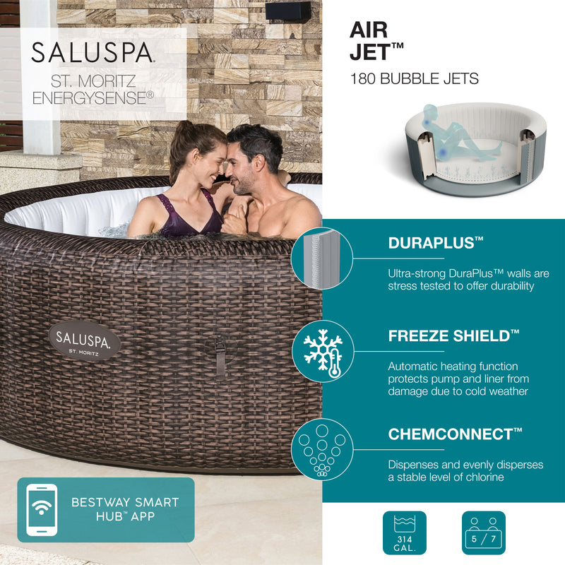 Bestway SaluSpa St Moritz AirJet Inflatable Hot Tub w/ EnergySense Cover, Brown
