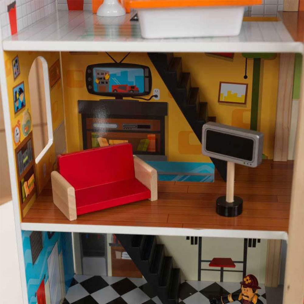 KidKraft Wooden Fire Station Set Toy w/ 14 Accessory Pieces (Open Box)