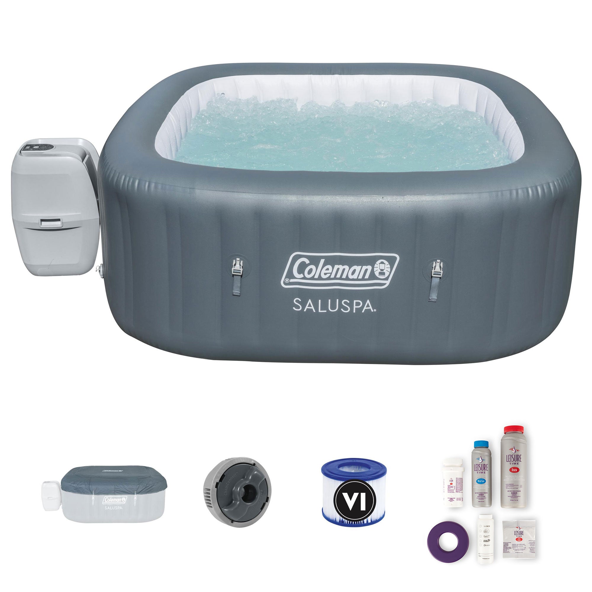 Coleman SaluSpa Inflatable Jacuzzi Hot Tub Spa with Bromine Spa Sanitizer Kit
