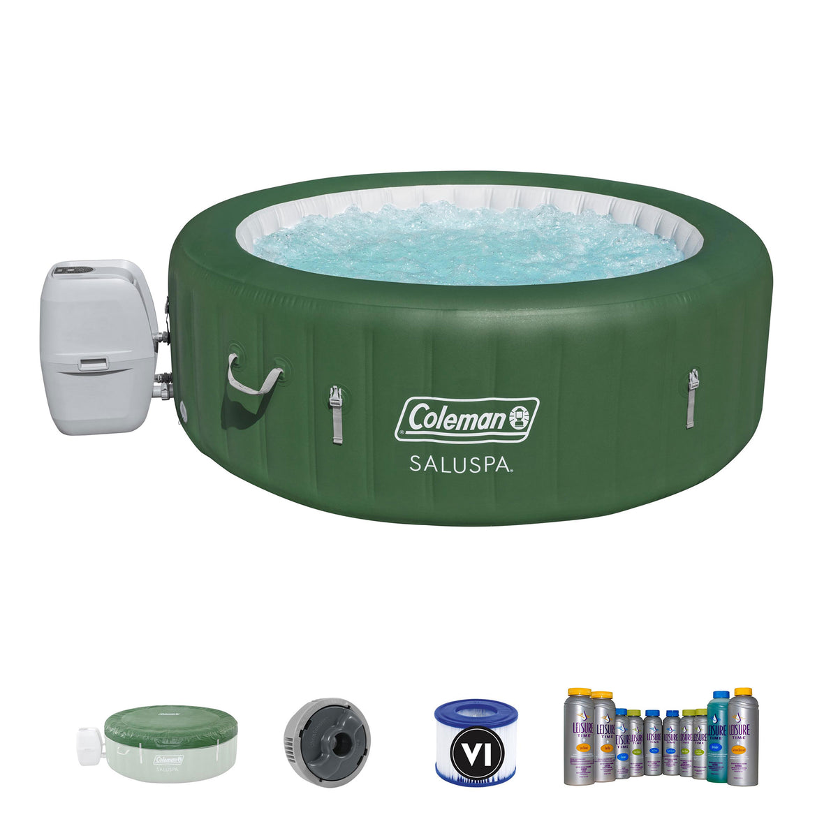 Coleman SaluSpa 6 Person Inflatable Outdoor Spa w/ Leisure Time Spa Support Kit