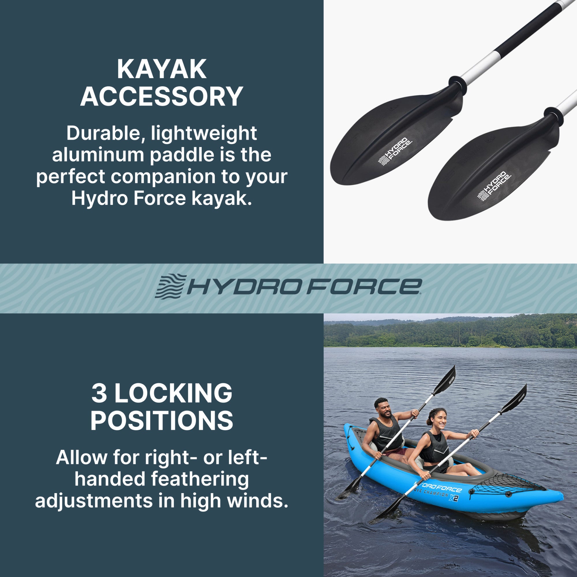 Bestway 91” Adjustable Aluminum Locking Kayak Paddle & Grip, Black (Open Box)