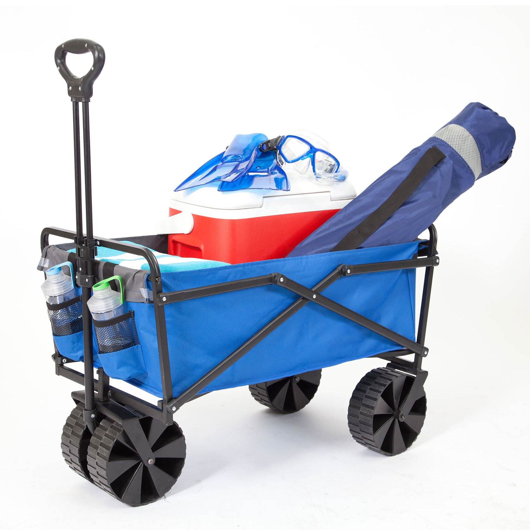 Seina Manual 150 Pound Steel Frame Folding Cart Beach Wagon, Blue/Gray (Used) - VMInnovations