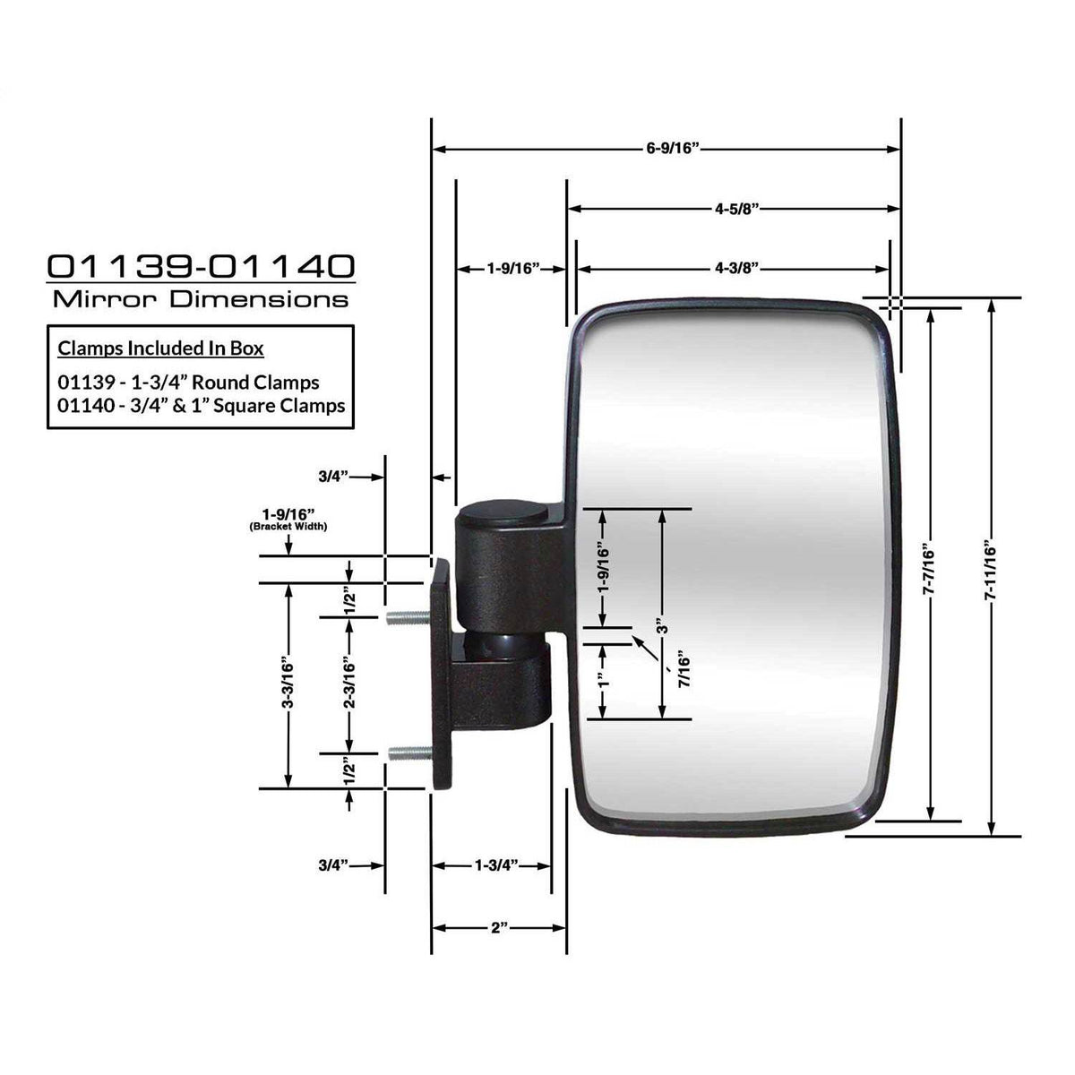 CIPA UTV Utility Vehicle 4.625 x 7.75" Adjustable Side Mirror, Single (Open Box)