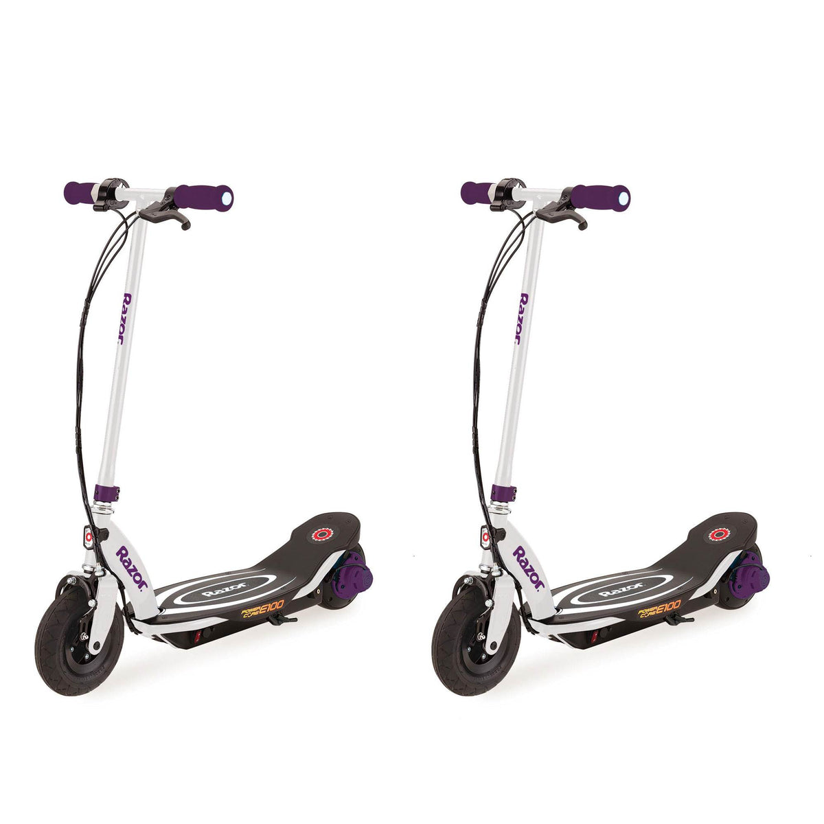 Razor Power Core E100 Electric Hub Kids Motorized Kick Scooter, Purple (2 Pack)