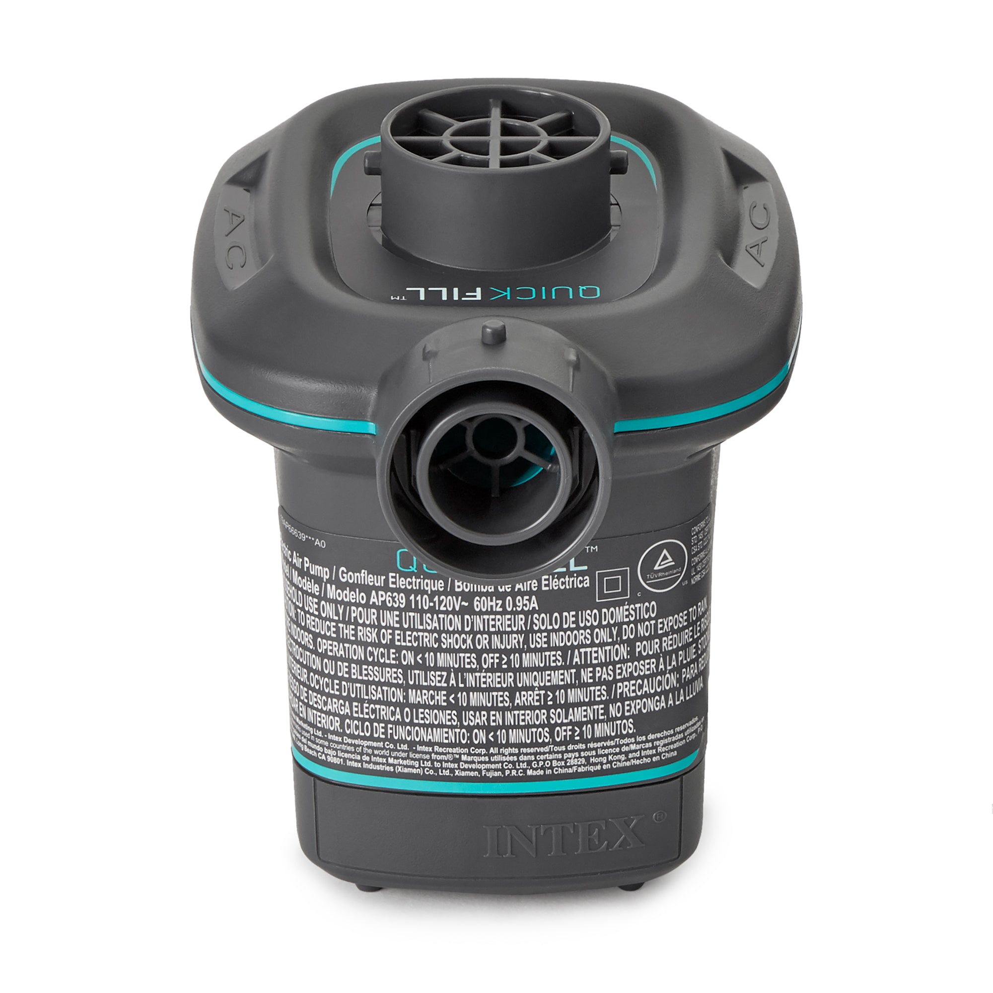 Intex 66639E 120 V AC Electric Quick Fill Air Pump with 3 Interconnected Nozzles - VMInnovations