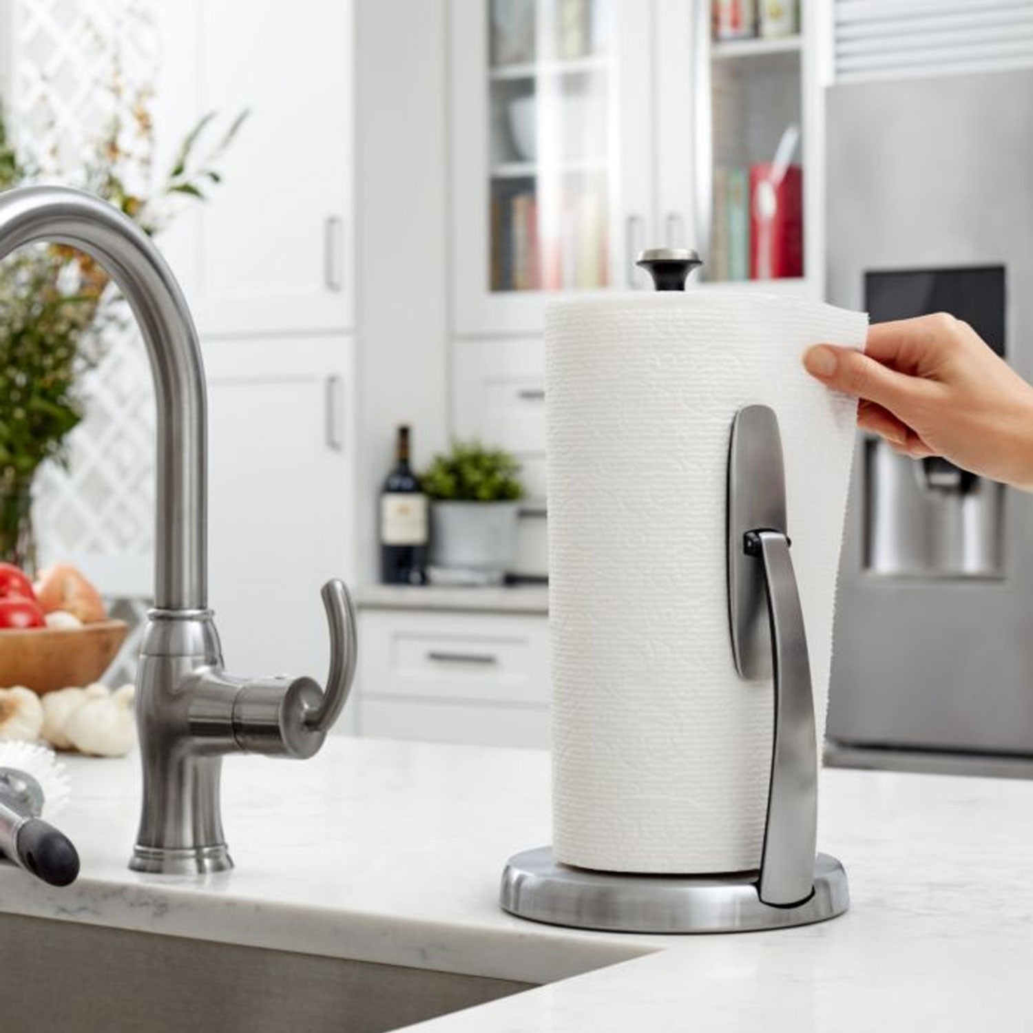 OXO Good Grips SimplyTear Standing Kitchen Paper Towel Holder, Stainless Steel