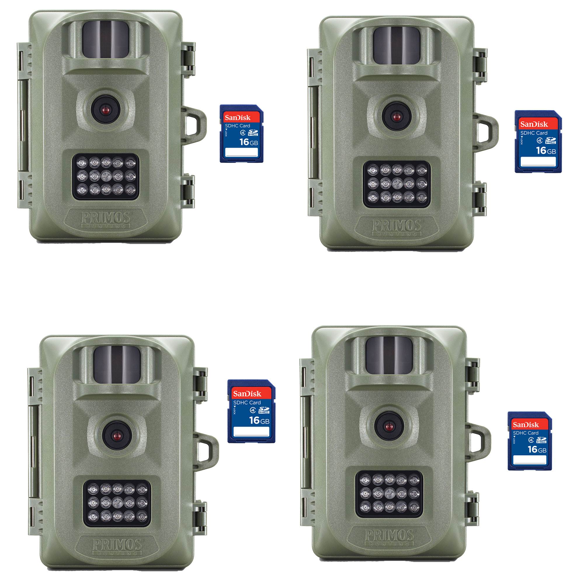 Primos Game Camera (Certified Refurbished) (4 Pack) + 16GB SD Card (4 Pack)