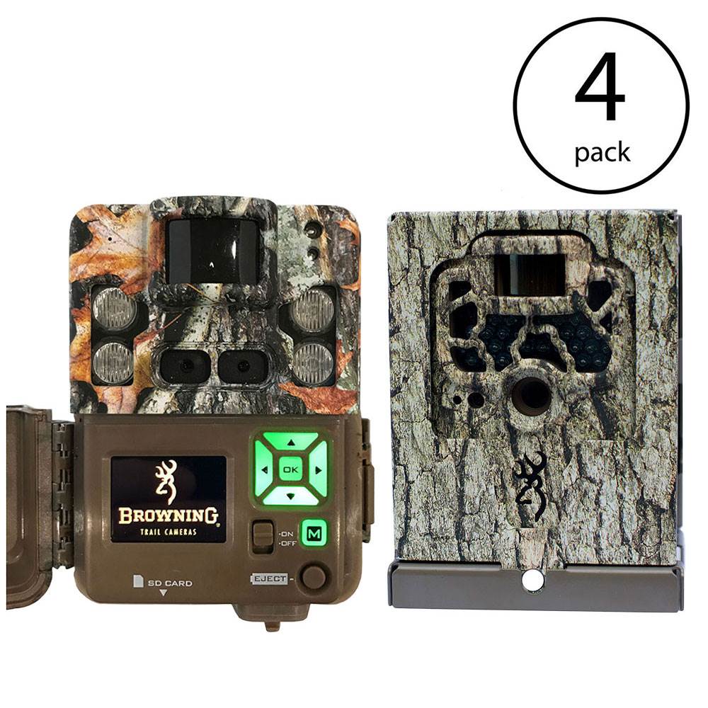 Browning 2018 Strike Force Pro XD Trail Camera (4 Pack) + Security Box (4 Pack)