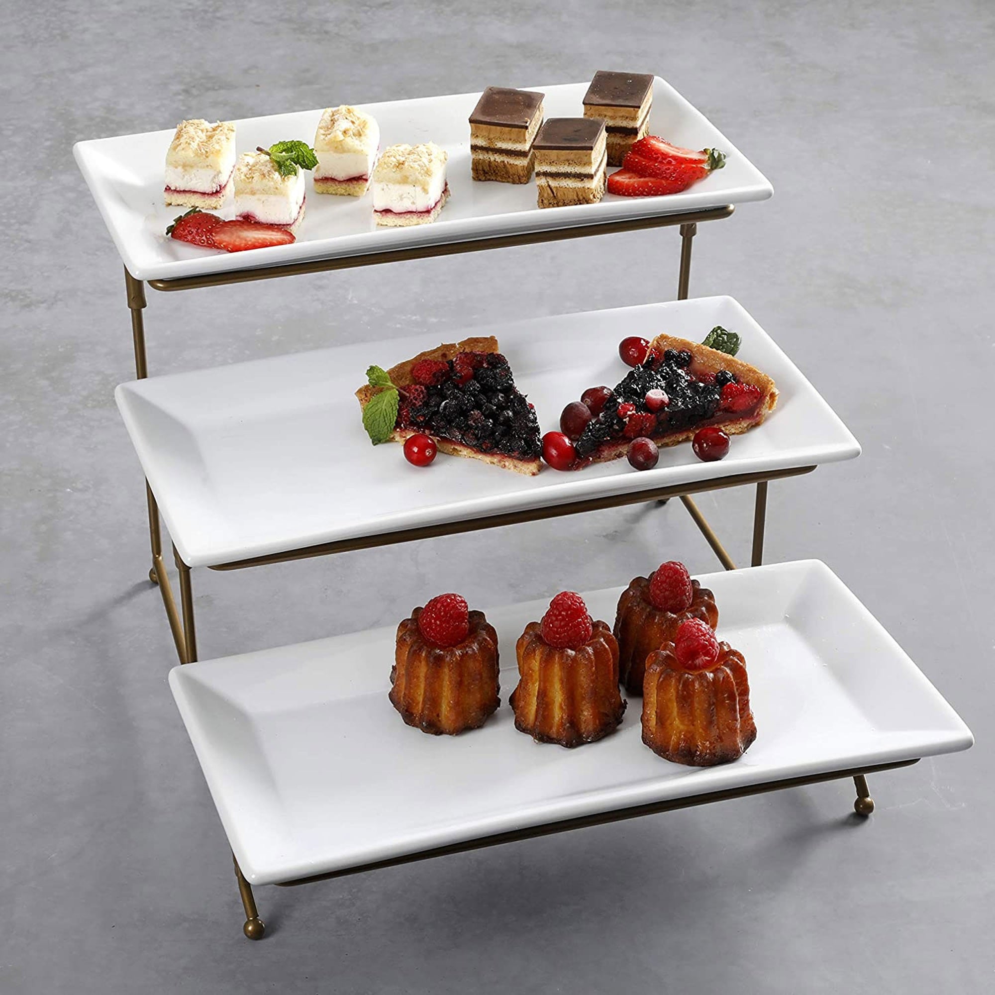 Gibson Elite Gracious Dining 3 Tier Serving Platter Cake Stand, Gold (Open Box) - VMInnovations