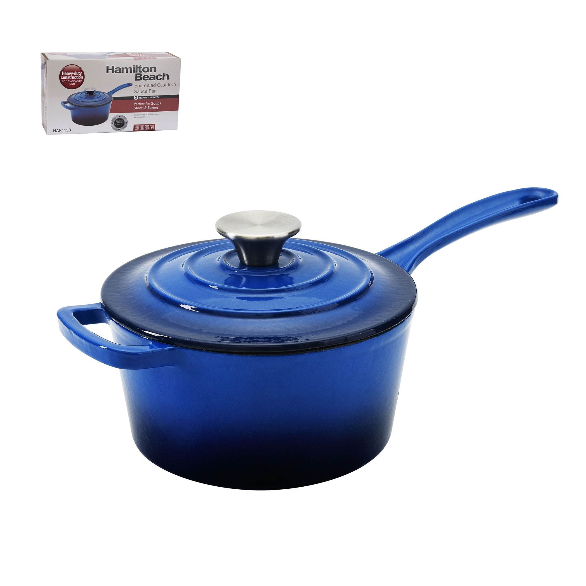 Hamilton Beach 2-Quart Enamel Cast Iron Sauce Pan, Blue (Open Box)