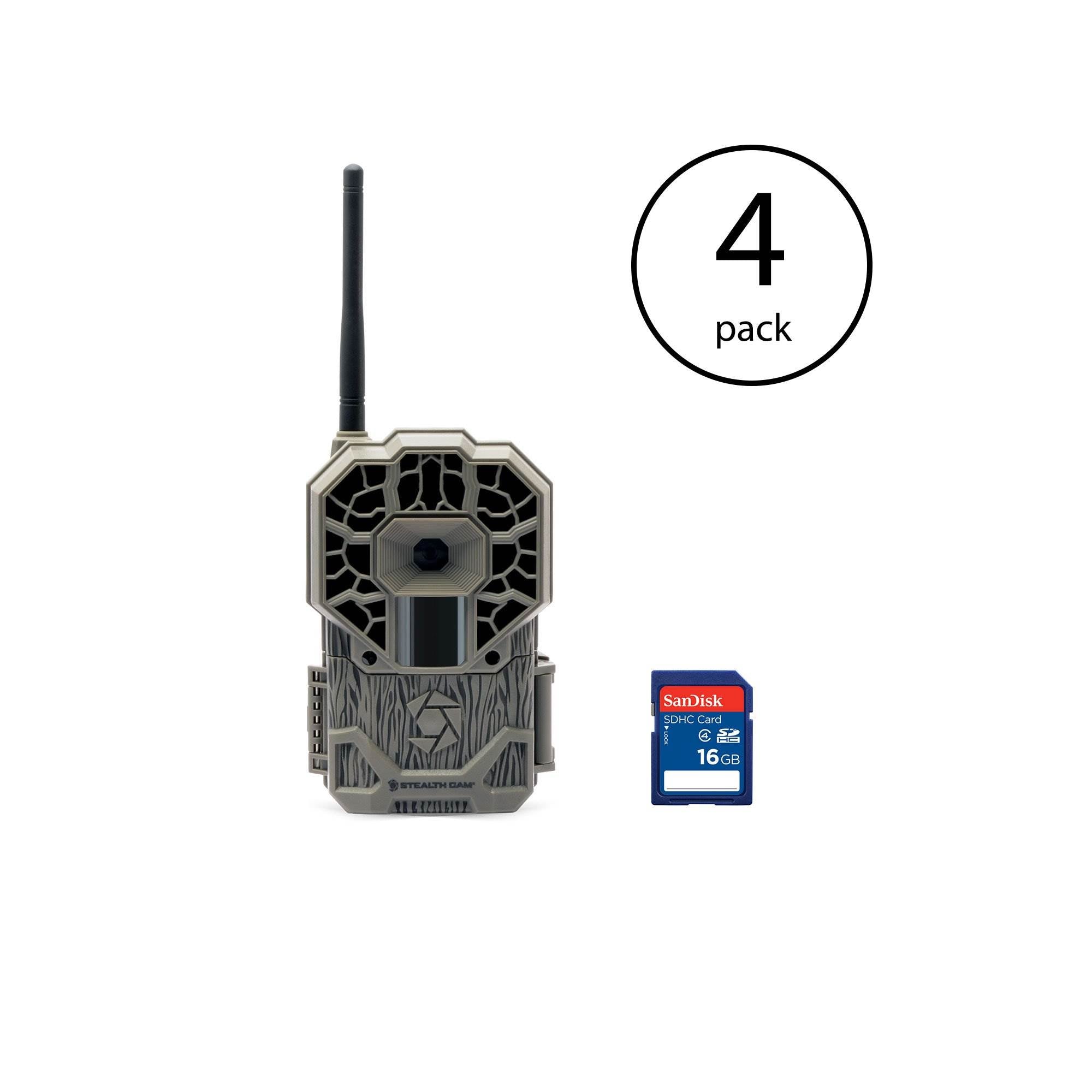 Stealth Cam 22 MP Cellular Wildlife Hunting Game Trail Camera, 4 Pack + SD Cards