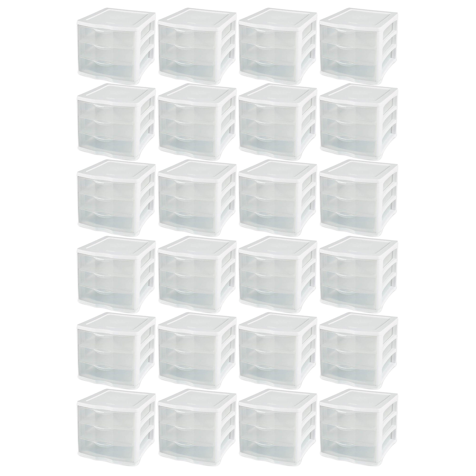 Sterilite ClearView Compact Stacking 3 Drawer Storage Organizer System, 24 Pack - VMInnovations
