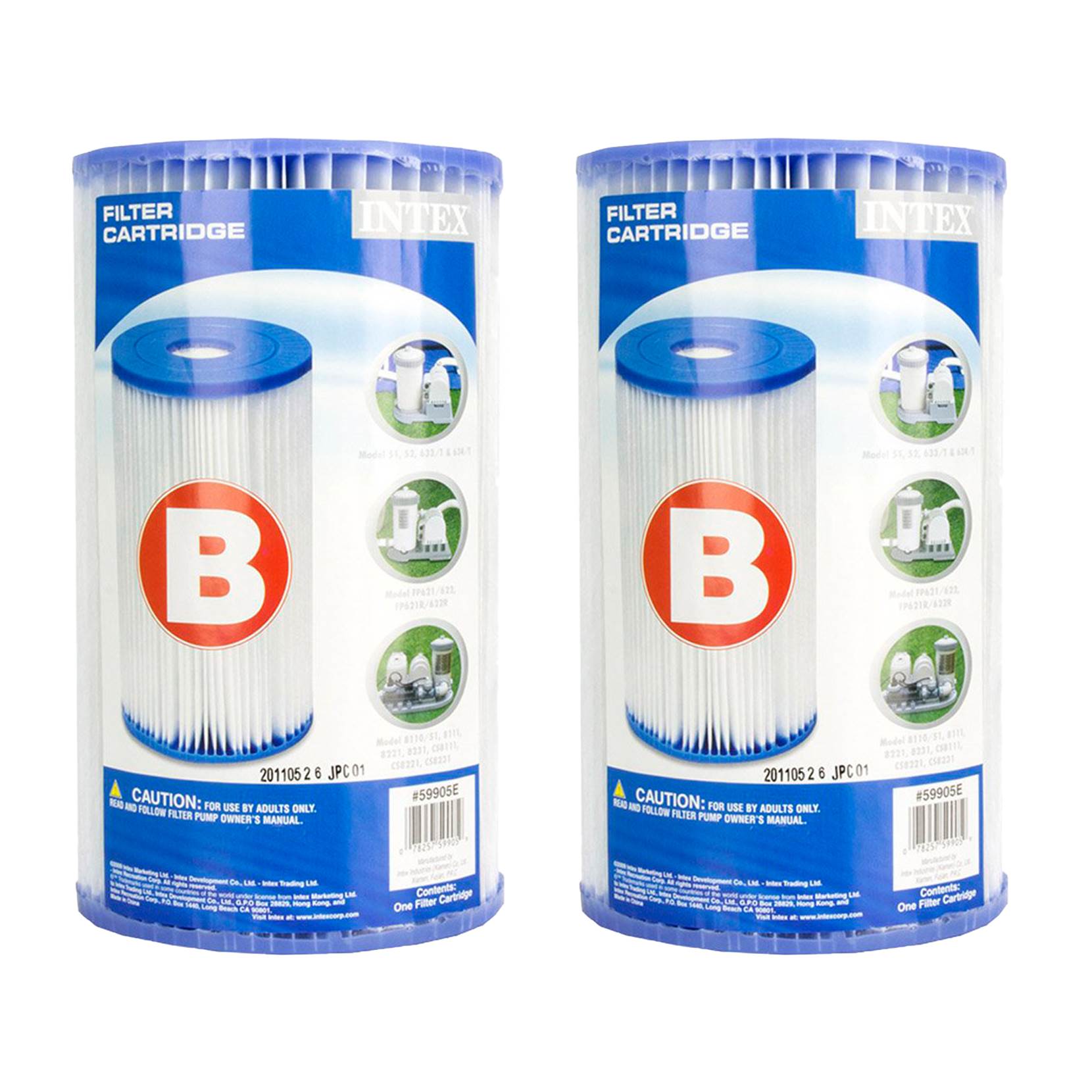Intex 29005E Swimming Pool Type B Replacement Filter Pump Cartridge, (2 Pack)