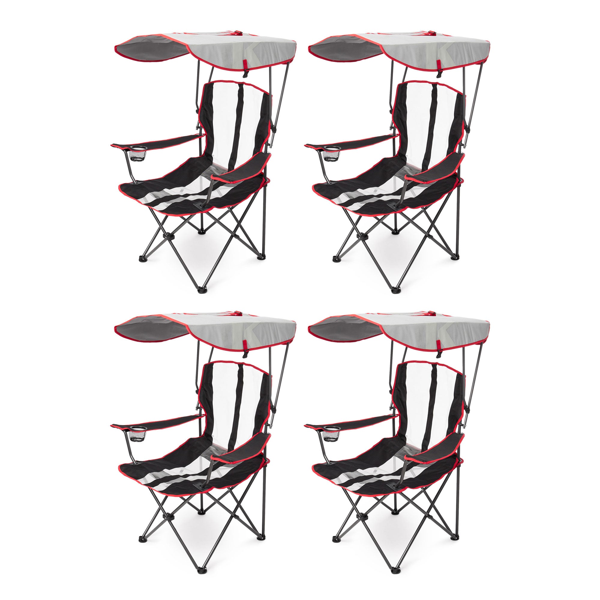 Kelsyus Premium Portable Camping Chairs w/ Canopy & Cup Holders, Black / Red, 4 Ct