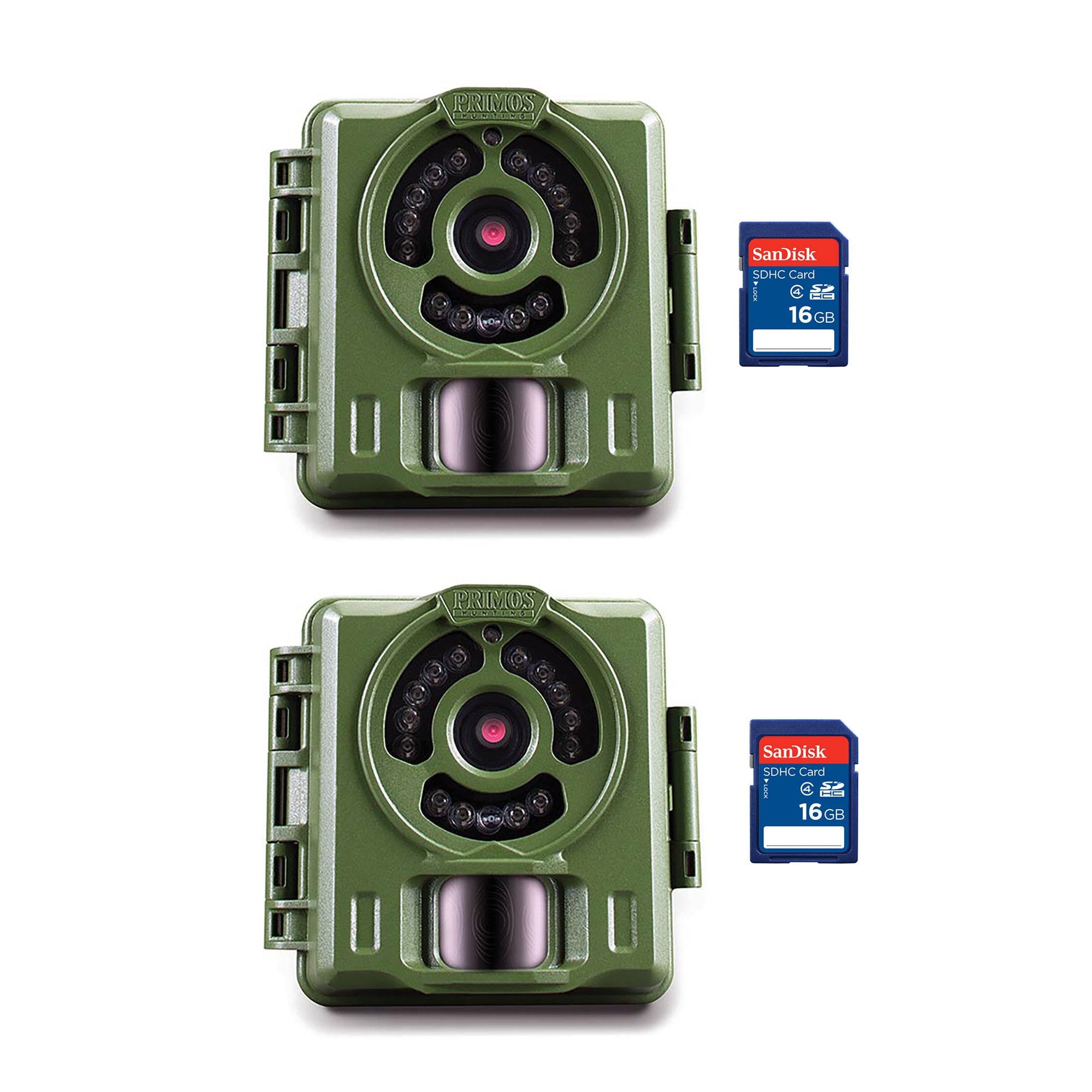 Primos Hunting Bullet Proof 2 Low Glow HD Game Trail Camera (2 Pack) + SD Cards