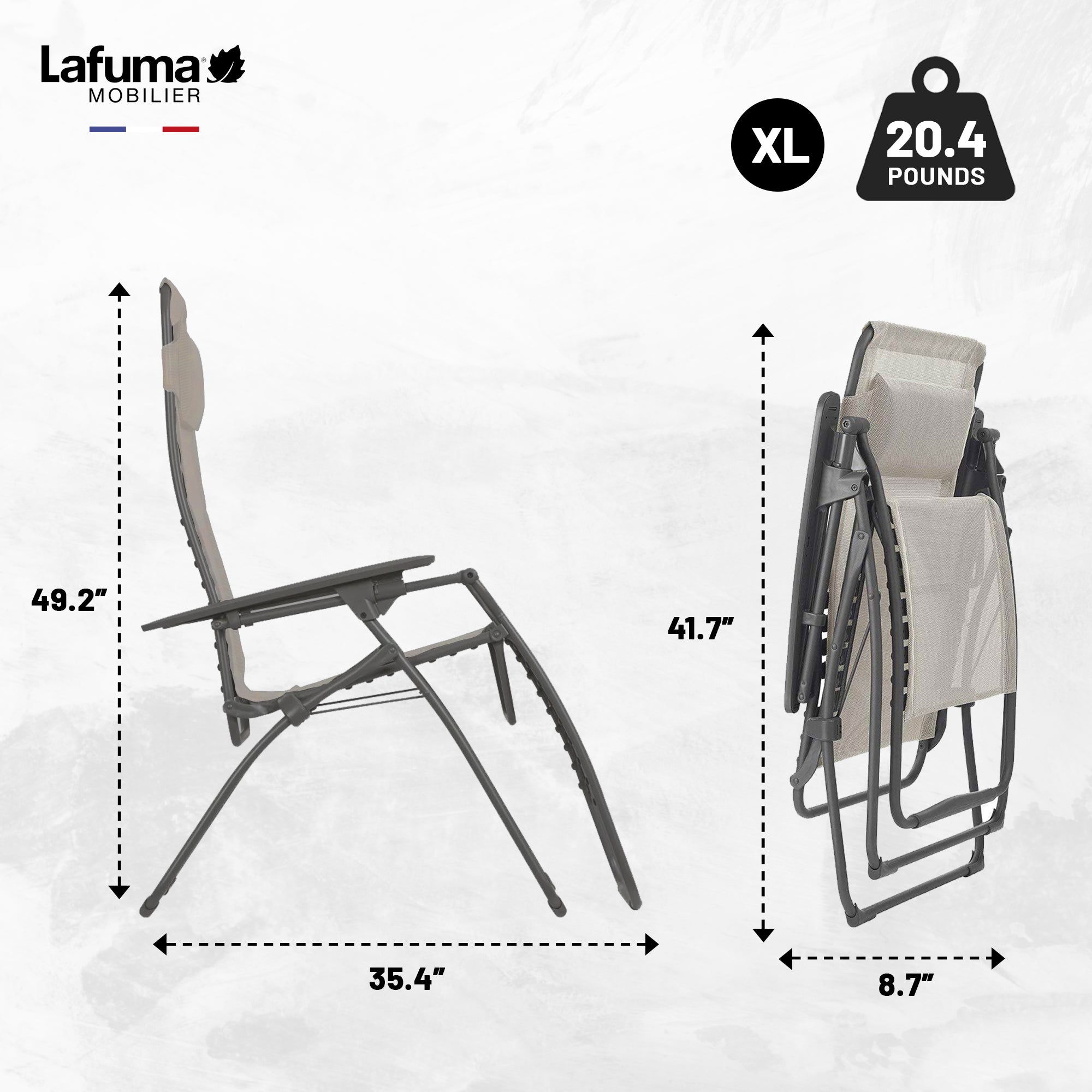 Lafuma Futura XL Zero Gravity Steel Framed Lawn Recliner Chair, Seigle(Open Box) - VMInnovations