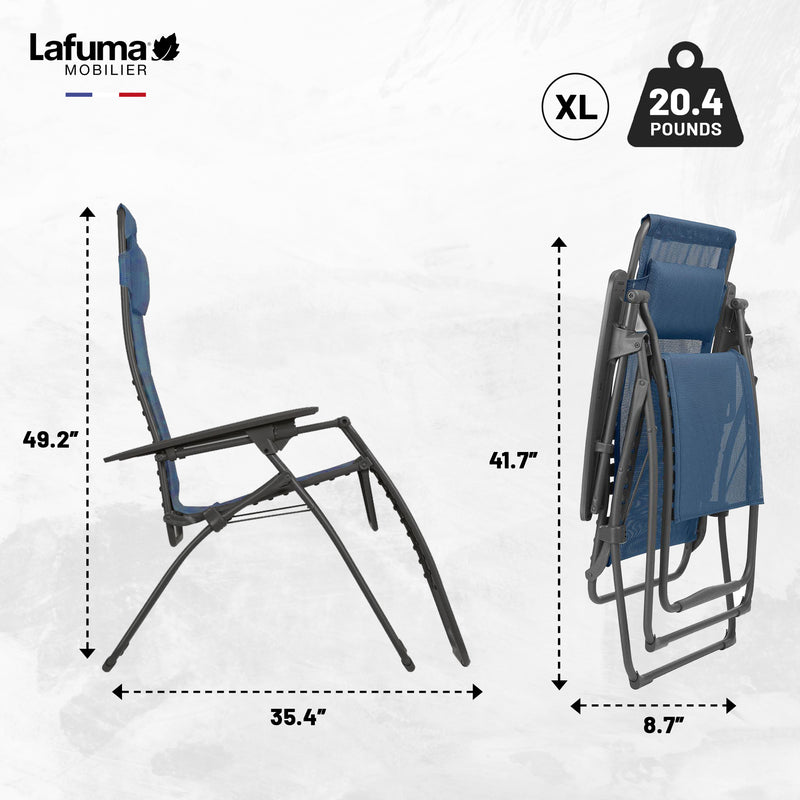 Lafuma Futura XL Zero Gravity Outdoor Steel Framed Lawn Recliner Chair, Ocean